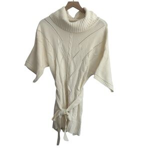 White House Black Market Sweater Small  Cream Tunic Belt Dolman Sleeve New